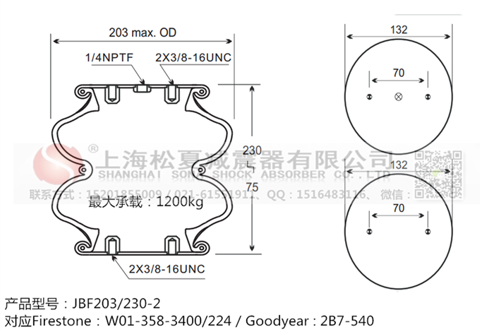 JBF203/230-2橡膠<a href='http://www.gwclcustomerapp.com/' target='_blank'><u>空氣彈簧</u></a>