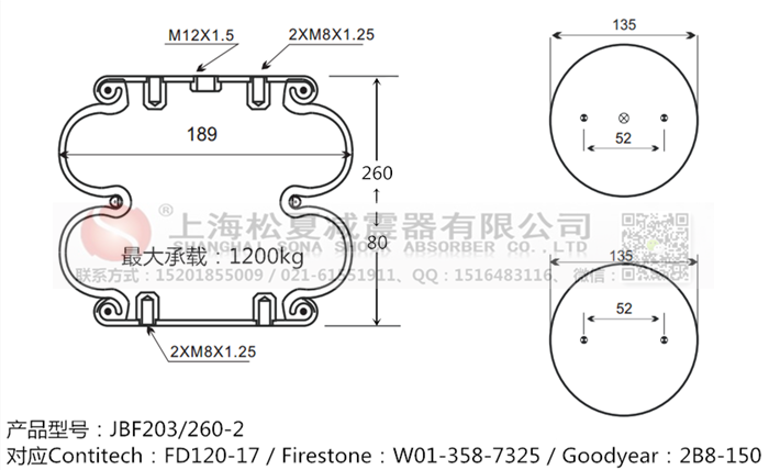 JBF203/260-2橡膠<a href='http://www.gwclcustomerapp.com/' target='_blank'><u>空氣彈簧</u></a>