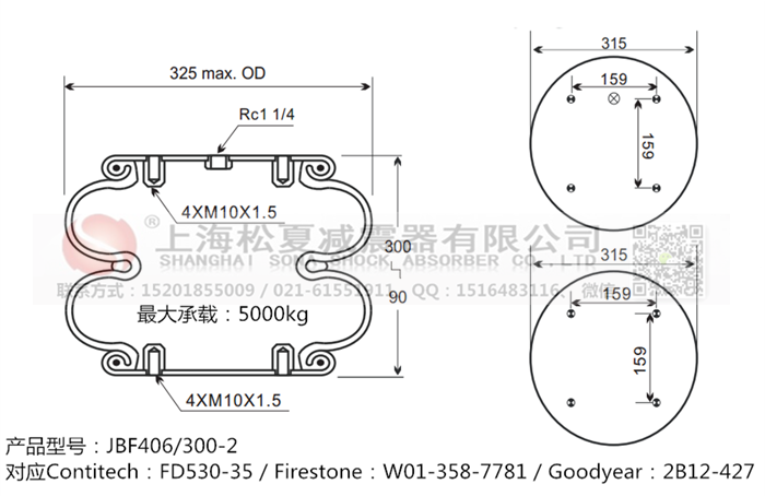JBF406/300-2橡膠<a href='http://www.gwclcustomerapp.com/' target='_blank'><u>空氣彈簧</u></a>