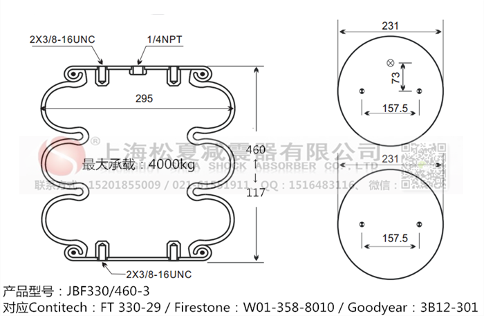 JBF330/460-3橡膠<a href='http://www.gwclcustomerapp.com/' target='_blank'><u>空氣彈簧</u></a>